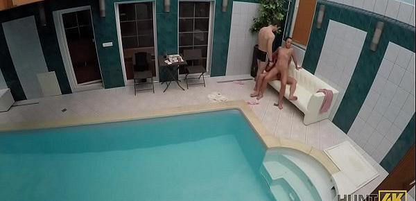  HUNT4K. Young bad bitch sucks dick and gets banged by the poolside